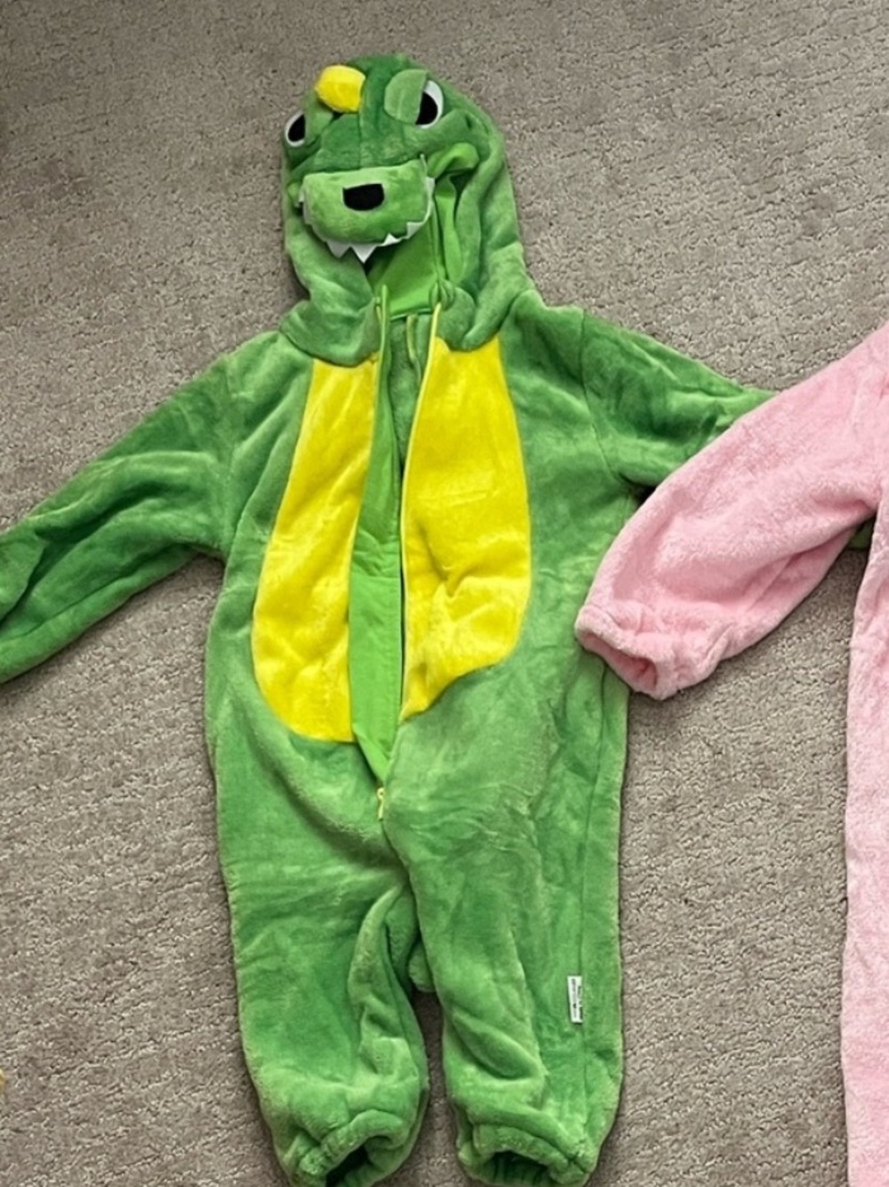 Green Plush Dinosaur Kids Costume with Hood